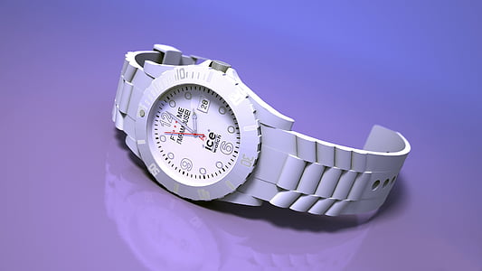 round silver-colored analog watch with white link at 2:00 thumbnail