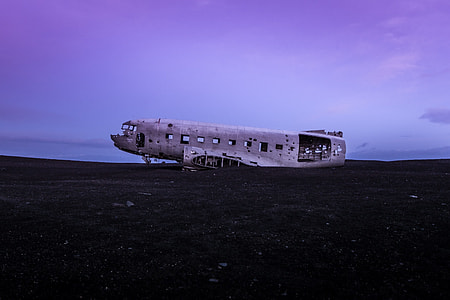 wrecked vintage carrier plane at open field thumbnail