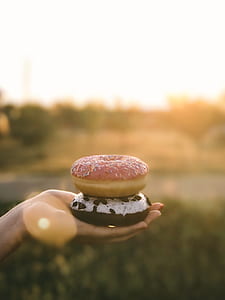 person holding two donuts thumbnail