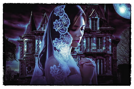 woman wearing white lace veil painting thumbnail