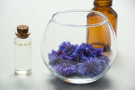 clear glass fork bowl and clear glass vial with cork lid thumbnail