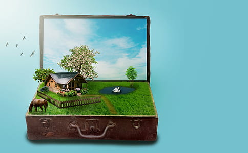 brown suitcase with house miniature thumbnail