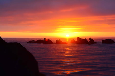 body of water and sunset landscape photo thumbnail