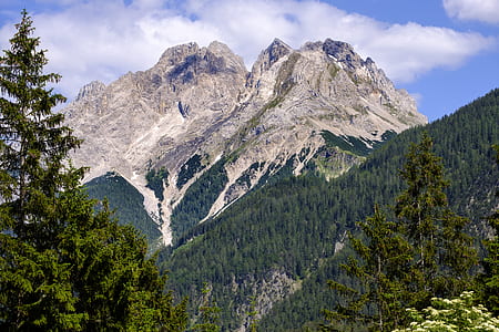 green leaf trees near brown rock formations under white clouds at daytime thumbnail