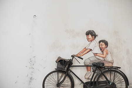 painting of two children on a bike thumbnail