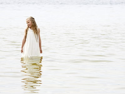 photo of girl in white dress in body of water thumbnail