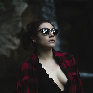 woman wearing red and black plaid dress thumbnail