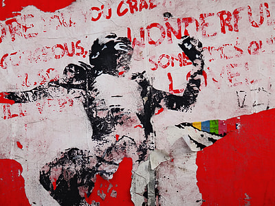 white, black and red abstract painting thumbnail
