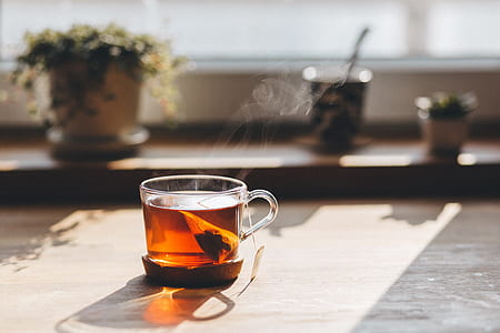 glass cup filled with tea during daytime thumbnail
