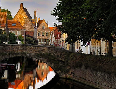 footbridge over calm river thumbnail