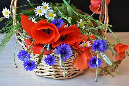 brown wicker basket with flowers thumbnail