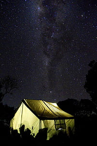 yellow and black tent under starry sky thumbnail