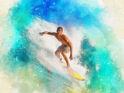 man in brown short on yellow surfboard painting thumbnail