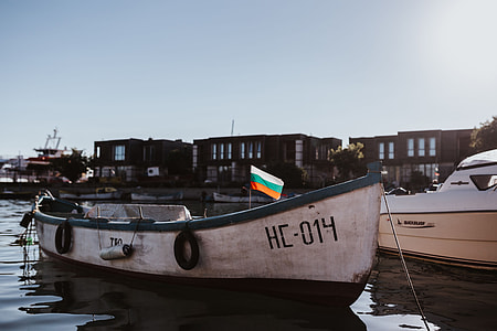 Fishing boats berthed in the marina of Old Town of Nessebar, Bulgaria thumbnail