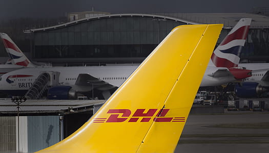 DHL airplane tail close-up photo thumbnail