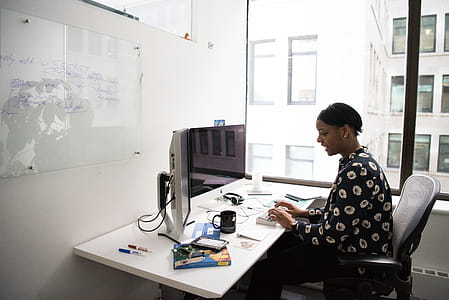 Woman Sitting in Front of Computer Monitor thumbnail