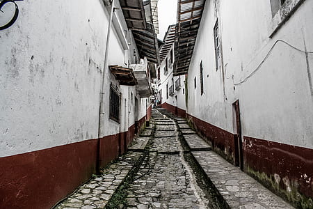 gray pathway between concrete building thumbnail