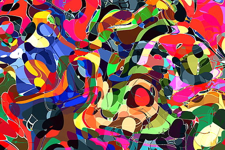 photo of yellow, red, and green abstract artwork thumbnail