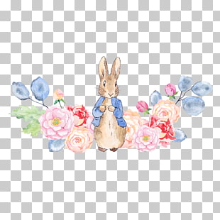 The Tale of Peter Rabbit , Rabbit and flowers, brown rabbit illustration PNG clipart