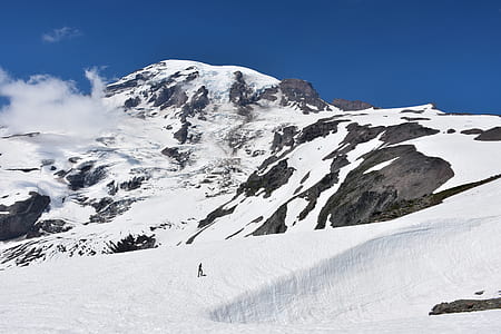person walking on snow capped mountain thumbnail