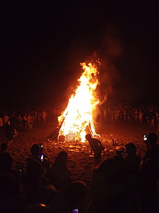 bonfire surrounded by people during night time thumbnail