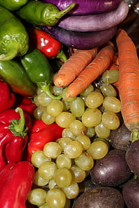 grapes, carrots, eggplant, and bell peppers thumbnail