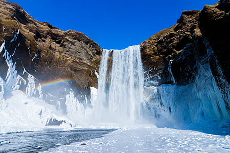 waterfalls under blue sky thumbnail