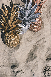 three brown and grey pineapple decors on sand thumbnail