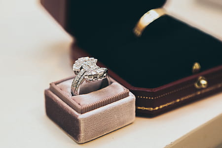 closeup photo of silver-colored ring with box thumbnail