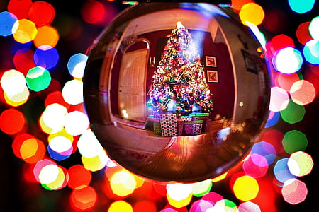 360 degree photography of Christmas tree with lights and ornaments thumbnail