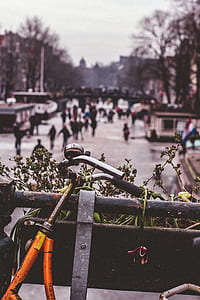 selective focus photography of bicycle leaning on gray metal bar thumbnail