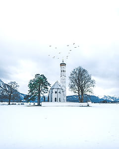 white structure with trees under cloudy skies thumbnail