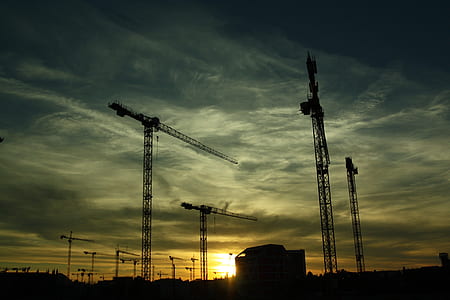 silhouette of cranes under white clouds thumbnail