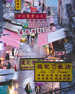 three person with umbrella on street thumbnail