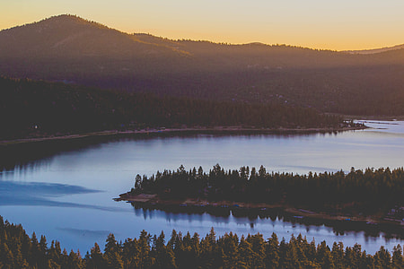 bird's eye view photography of body of water between two islands thumbnail