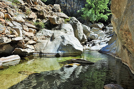 calm body of water running between rocks thumbnail