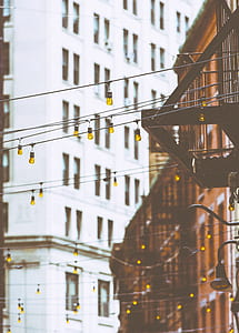 yellow light bulbs hanging on street thumbnail