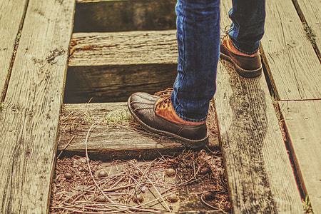 person wearing pair of brown shoes thumbnail
