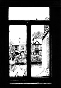 Winter in the Suburbs through the Windows with Black Ink thumbnail