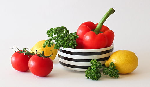 landscape photography of tomatoes, bell pepper, and limes thumbnail