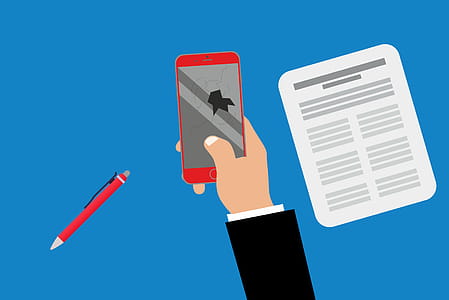 Illustration of mobile device with damaged, cracked screen display. thumbnail