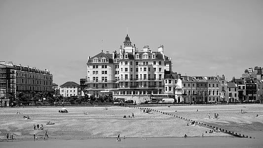 black-and-white, city, sky, houses thumbnail