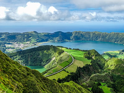 aerial photo of lake and mountains thumbnail