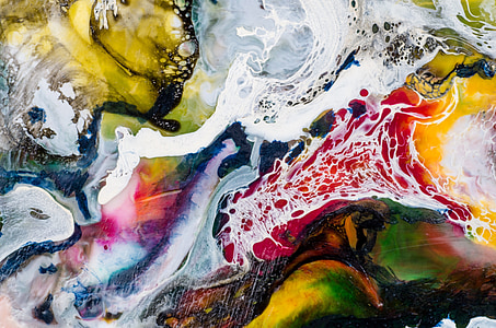 red, blue, and white fluid abstract painting thumbnail