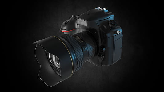 black Nikon DSLR camera in close-up photography thumbnail