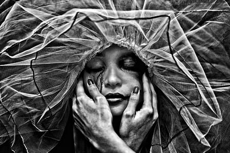grayscale photography of woman wearing veil thumbnail