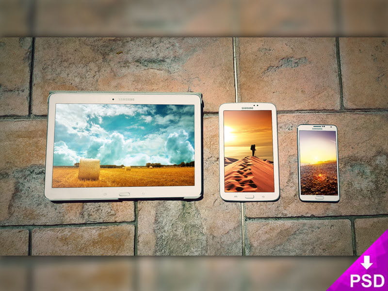 3 Samsung Devices Mockup psd file