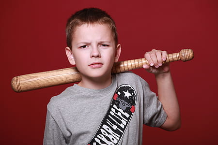 boy holding brown baseball bat thumbnail