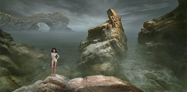 woman on rock formation game application thumbnail