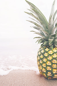 photo of pineapple on top of beach sand and water thumbnail